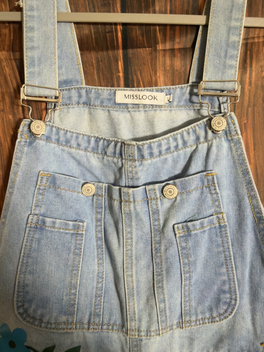 MISSLOOK Floral Denim Overalls Large Light Wash Straight Leg Y2K Cottagecore - Picture 7 of 16